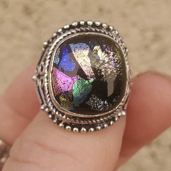 New Dichroic Glass 925 Silver Ring. - Picture 4 of 11